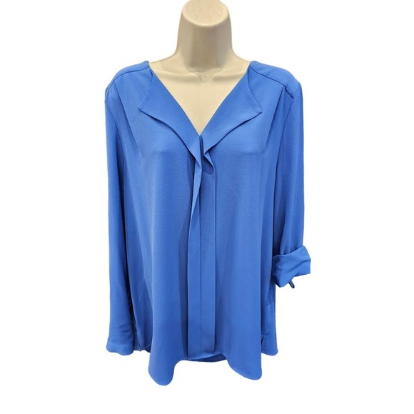 M&Co Tops - NWT M&Co blueberry blush pleated front blouse tunic roll tab sleeve 16